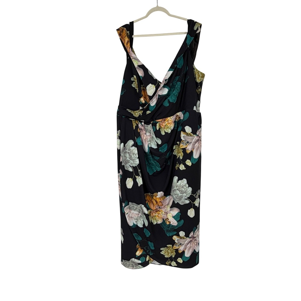 City Chic Maxi Floral Glow FF Dress Black XXL 24 Faux Wrap V-Neck Plus Size